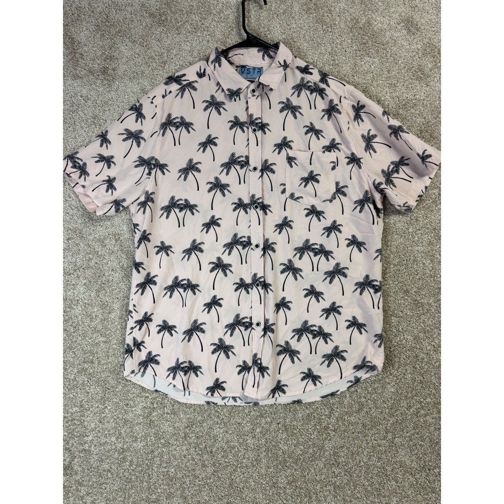 VSTR Mens XL Pink Palm Tree Print Short Sleeve Button Down 4-Way Stretch Shirt